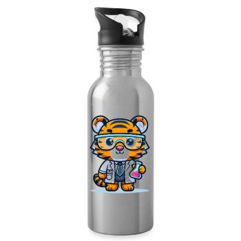Cute Tiger Scientist - Water bottle with straw - silver - Right