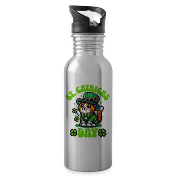 St. Patrick's Day Cat - Water bottle with straw - silver - Right