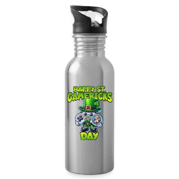 Gamer St Patricks Day Gaming - Trinkflasche mit integriertem Trinkhalm - Lightsilver - Rechts