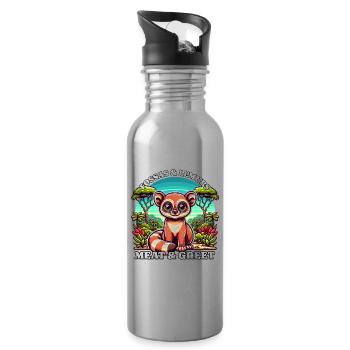 Lemuren Fossas - Trinkflasche mit integriertem Trinkhalm - Lightsilver - Rechts