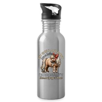 Shetland Pony Reiterin - Trinkflasche mit integriertem Trinkhalm - Lightsilver - Rechts