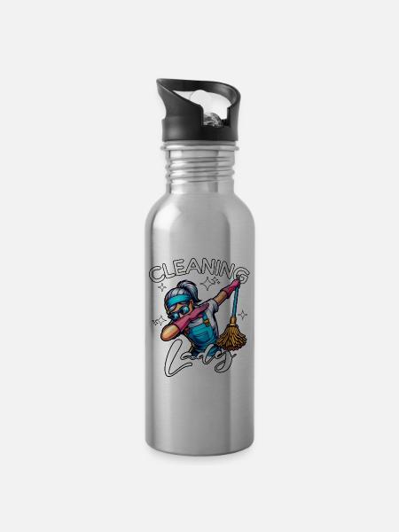 Putzfrau - Trinkflasche mit integriertem Trinkhalm -
