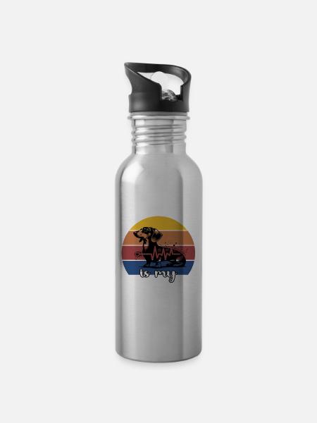 Lustige Dackel Sprüche - Trinkflasche mit integriertem Trinkhalm - 
