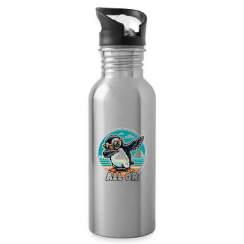 Puffin Sayings - Water bottle with straw - silver - Right