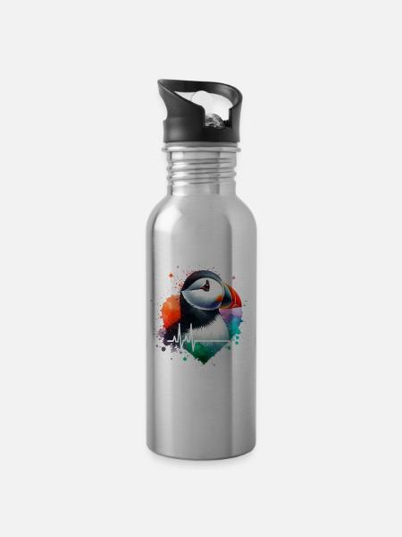 Papageientaucher Cardio - Trinkflasche mit integriertem Trinkhalm -