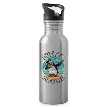 puffin saying - Water bottle with straw - silver - Right