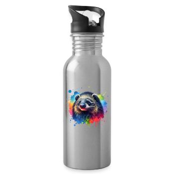 raccoon bear - Water bottle with straw - silver - Right