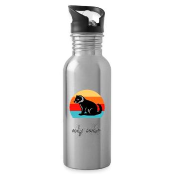 Funny raccoon bear sayings - Water bottle with straw - silver - Right