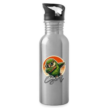 Kakapo Girl Nachtpapagei - Trinkflasche mit integriertem Trinkhalm - Lightsilver - Rechts