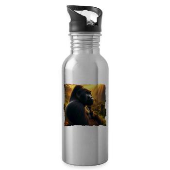 Mountain gorilla - Water bottle with straw - silver - Right