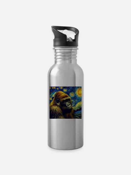 Berggorilla Starry Night - Trinkflasche mit integriertem Trinkhalm - Lightsilver