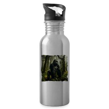 Mountain gorilla - Water bottle with straw - silver - Right
