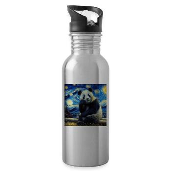 Panda Bear Starry Night Panda - Water bottle with straw - silver - Right