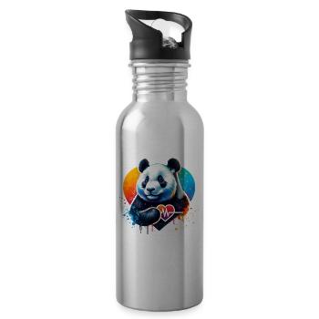 Cardio Pandabär EKG Panda - Trinkflasche mit integriertem Trinkhalm - Lightsilver - Rechts