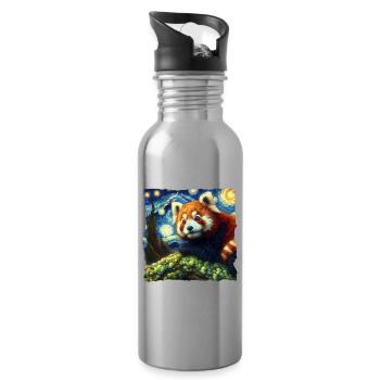 Roter Panda Starry Night - Trinkflasche mit integriertem Trinkhalm - Lightsilver - Rechts