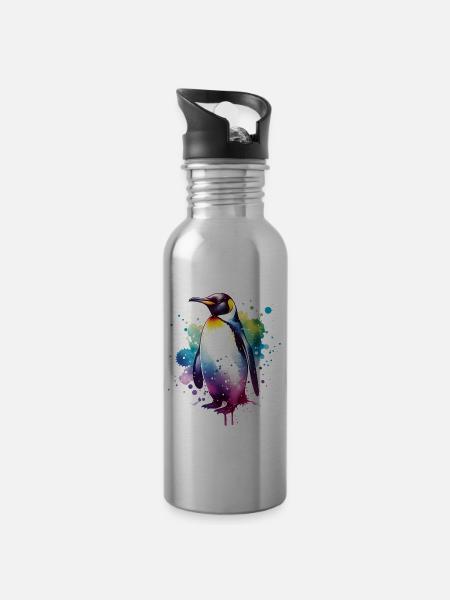 Galapagos Pinguin - Trinkflasche mit integriertem Trinkhalm -