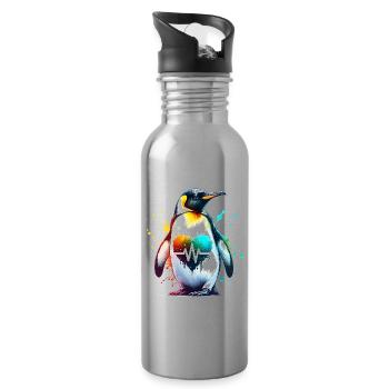 Galapagos Pinguin EKG - Trinkflasche mit integriertem Trinkhalm - Lightsilver - Rechts