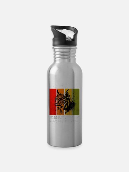 Iberian Lynx Iberischer Luchs - Trinkflasche mit integriertem Trinkhalm - Lightsilver