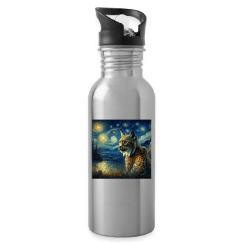 Iberischer Luchs Starry Night - Trinkflasche mit integriertem Trinkhalm - Lightsilver - Rechts