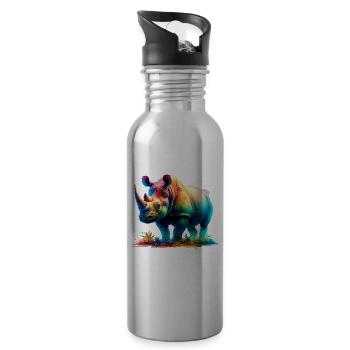 Rhino Nashorn - Water bottle with straw - silver - Right