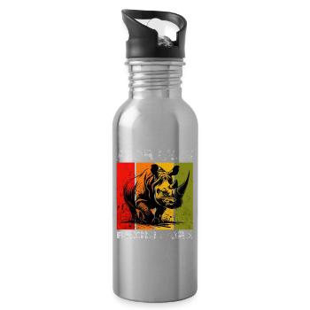Sumatran Rhino Rhino Nashorn - Water bottle with straw - silver - Right