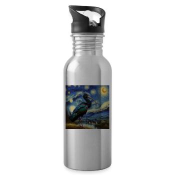 Northern Bald Ibis Starry Night - Water bottle with straw - silver - Right