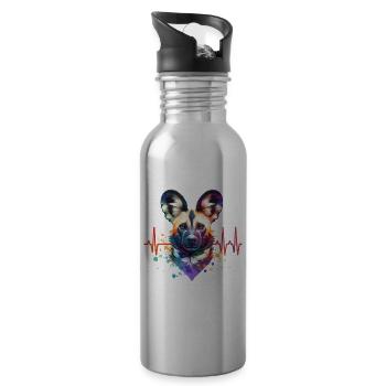 Afrikanischer Wildhund EKG - Trinkflasche mit integriertem Trinkhalm - Lightsilver - Rechts