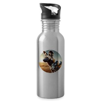 Afrikanischer Wildhund - Trinkflasche mit integriertem Trinkhalm - Lightsilver - Rechts