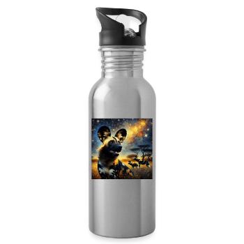 Afrikanischer Wildhund Starry Night - Trinkflasche mit integriertem Trinkhalm - Lightsilver - Rechts