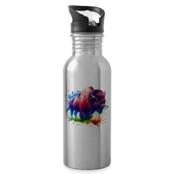 Bison Buffalo - Water bottle with straw - silver - Right