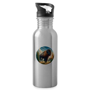 Buffalo Saying - Water bottle with straw - silver - Right