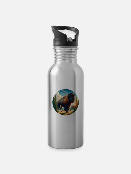 Büffel Spruch - Trinkflasche mit integriertem Trinkhalm - Lightsilver