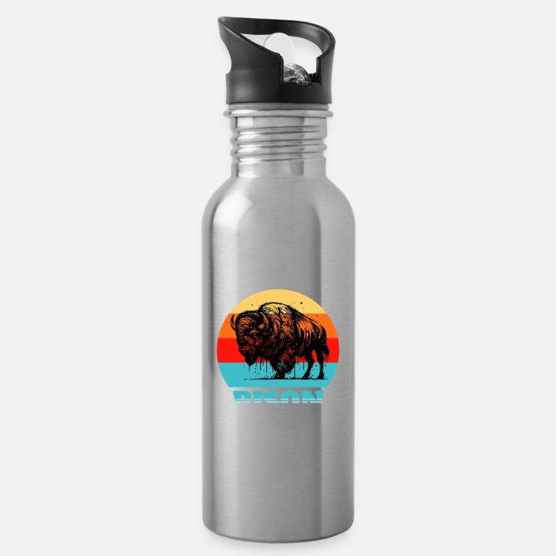 Bison de bison - Gourde avec paille intégrée - argent clair