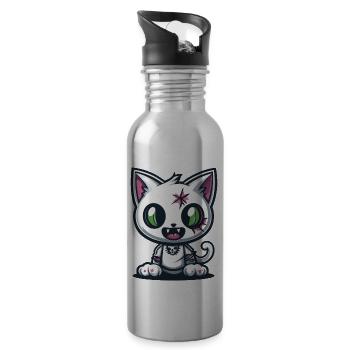 Katze Halloween Lustig Baby - Trinkflasche mit integriertem Trinkhalm - Lightsilver - Rechts