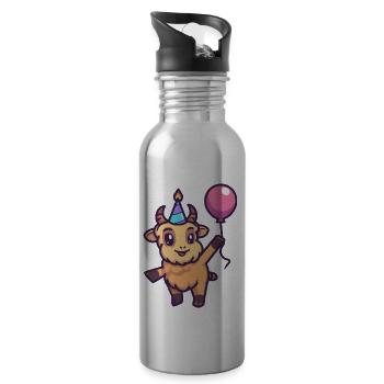 Bergziege Geburtstag Baby - Trinkflasche mit integriertem Trinkhalm - Lightsilver - Rechts