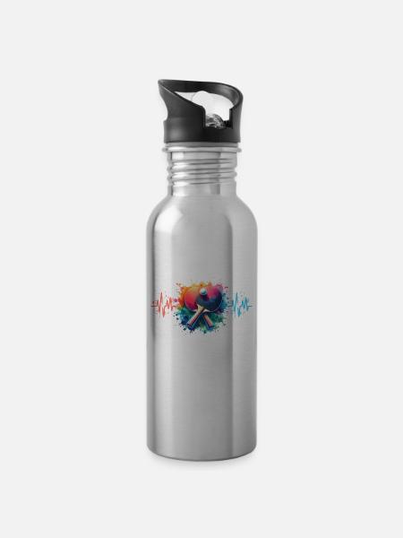 Ping Pong Herzlinie - Trinkflasche mit integriertem Trinkhalm - Lightsilver