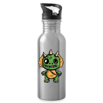 Dinosaur triceratops Halloween Comic Funny - Water bottle with straw - silver - Right