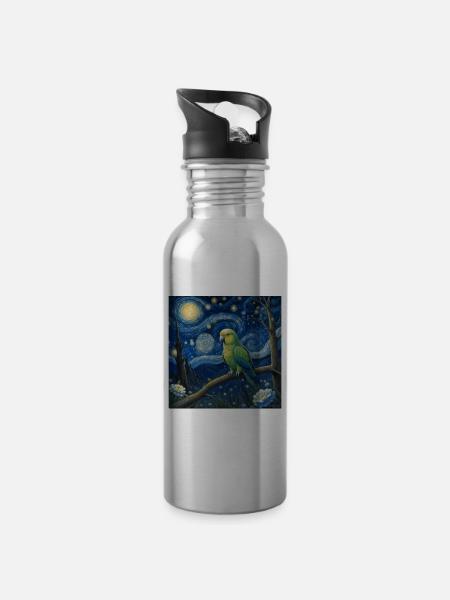 Mönchssittich Starry Night - Trinkflasche mit integriertem Trinkhalm - Lightsilver