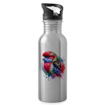 Rosella motif - Water bottle with straw - silver - Right