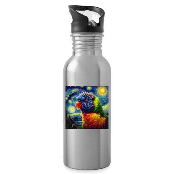 Rainbow Lorikeet Starry Night - Water bottle with straw - silver - Right