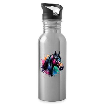 Traber Motiv Pferd - Trinkflasche mit integriertem Trinkhalm - Lightsilver - Rechts