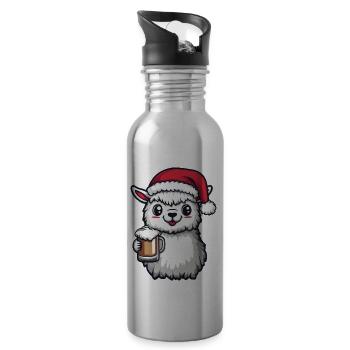 Alpaga Llama Bière Noël Noël - Gourde avec paille intégrée - argent clair - Droite