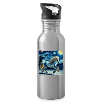 Isländer Starry Night Islandpferd - Trinkflasche mit integriertem Trinkhalm - Lightsilver - Rechts