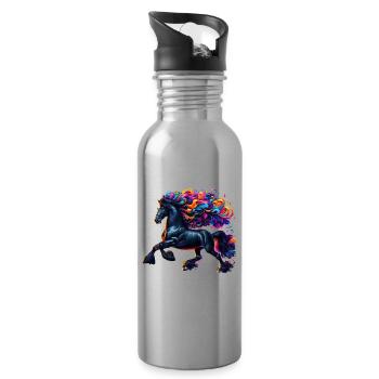 Friesian Horse Pferd - Water bottle with straw - silver - Right
