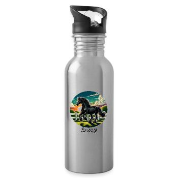 Friesian Horse Pferd - Water bottle with straw - silver - Right