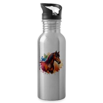 Marwari Motiv Pferd - Trinkflasche mit integriertem Trinkhalm - Lightsilver - Rechts