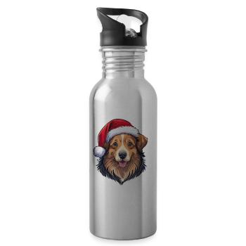 10 Cute Dog Santa Claus with Hat - Water bottle with straw - silver - Right