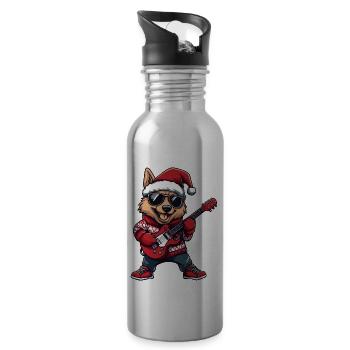 Schäferhund Hund Weihnachten Rocker Gitarre - Trinkflasche mit integriertem Trinkhalm - Lightsilver - Rechts