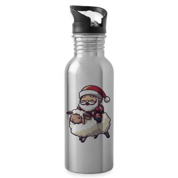 Sheep Santa Claus - Water bottle with straw - silver - Right