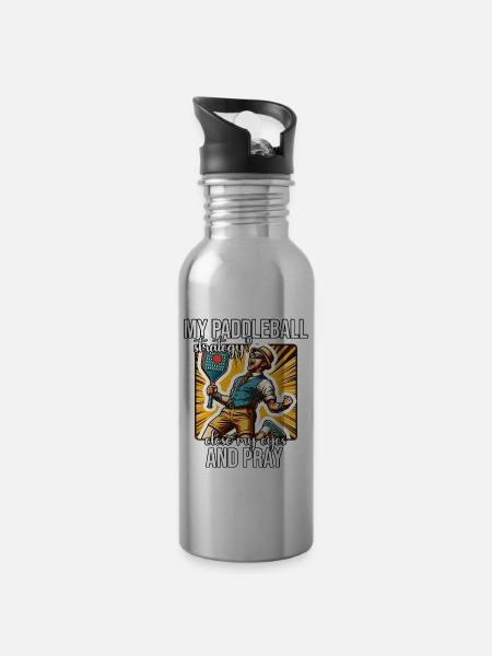 Lustiger Paddleball Spruch - Trinkflasche mit integriertem Trinkhalm -